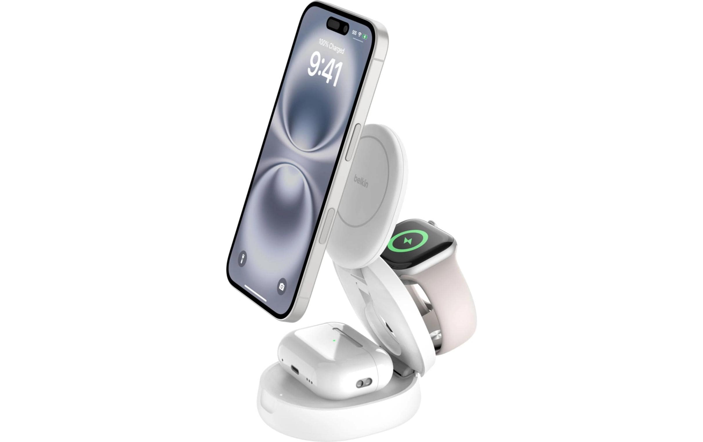 Belkin BoostCharge 3-in-1 Ladestation Qi2 (15W), Kompakt, Magnetisch, Weiss