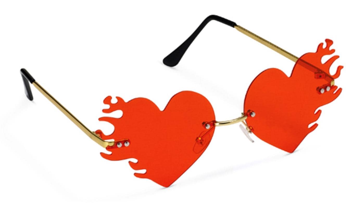 Partydeco Brille Flammen Herz 14.5 x 5 x 13 cm, rot