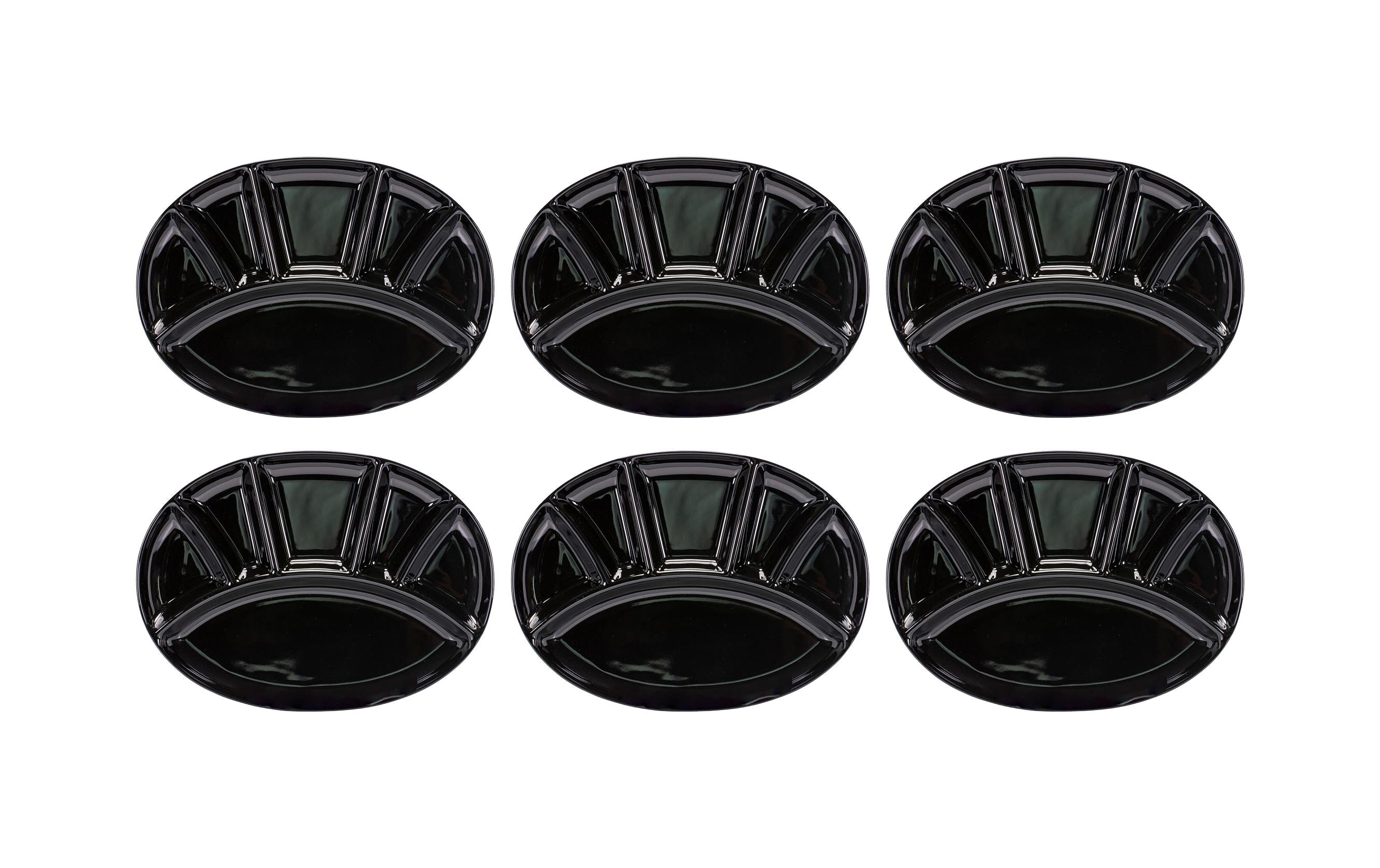 Kadastar Fleischfondue-Teller oval schwarz 6 Stk. Keramik, 30 x 22 cm, schwarz
