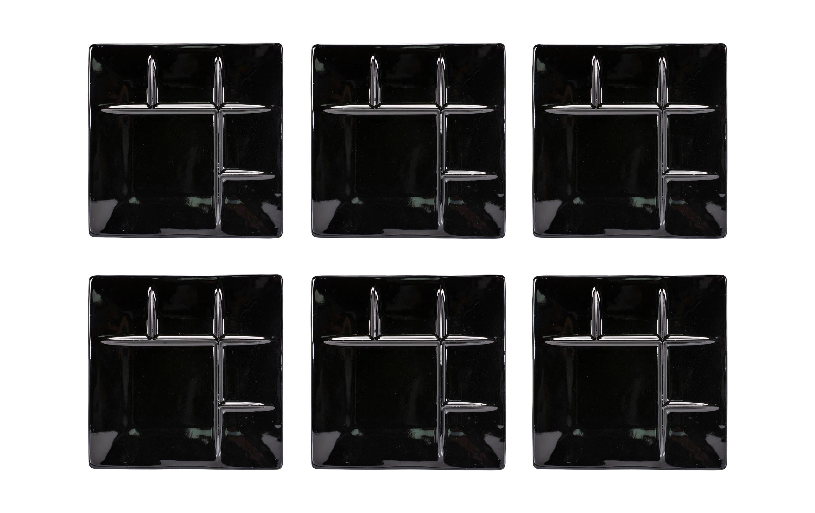 Kadastar Fleischfondue-Teller Element weiss 6 Stk. Porzellan, 26 x 26 cm, schwarz