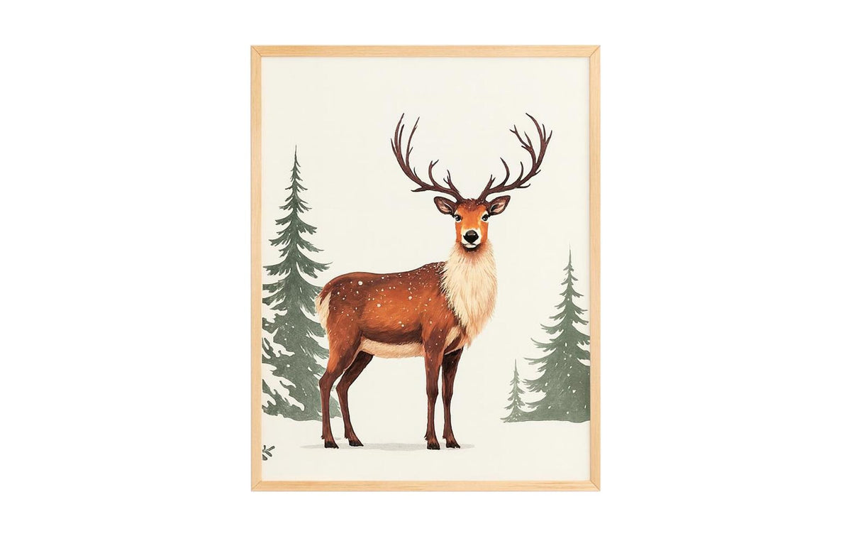 Wallxpert Bild Winter Hirsch 33x48 cm, 100% MDF, mit Holzrahmen
