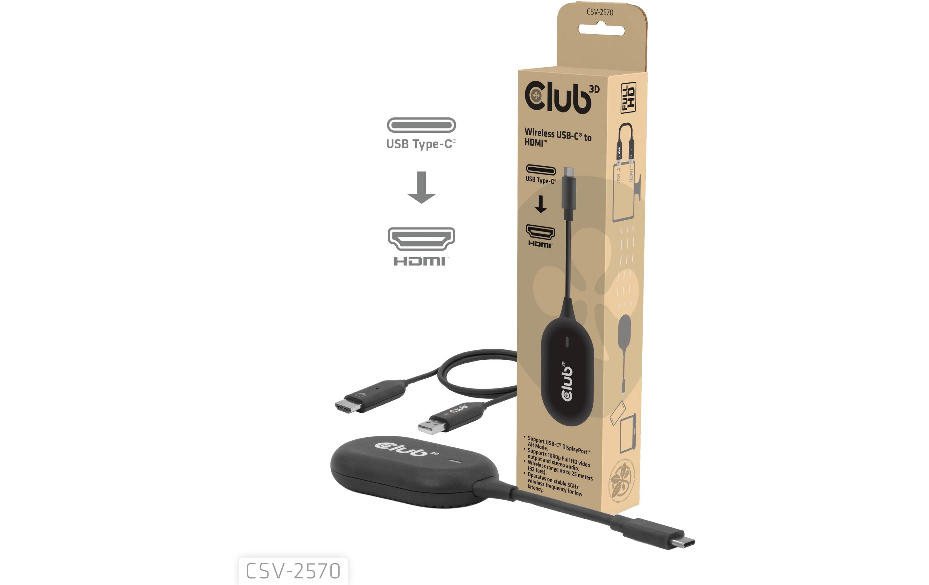 Club 3D, Drahtloser USB-C-zu-HDMI-Sender Ausgang: 2x HDMI 2.0