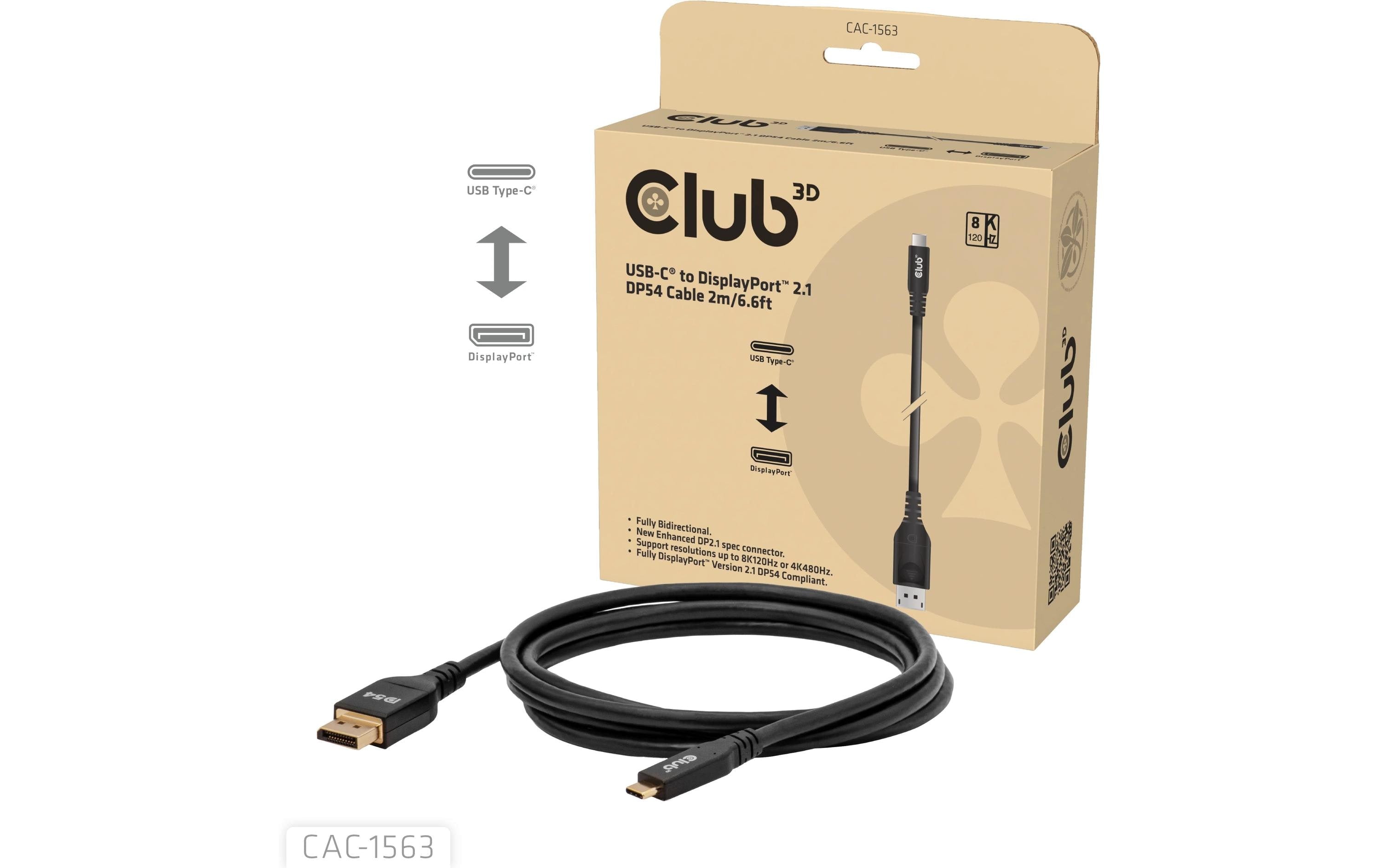 Club 3D, USB Typ C auf DP 2.1 Kabel, 2 Meter