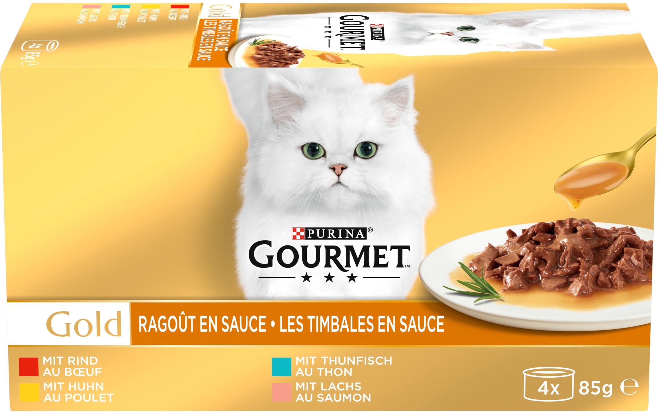 Gourmet Gold Ragout Sauce 4x85g Rind, Huhn, Thunfisch, Lachs