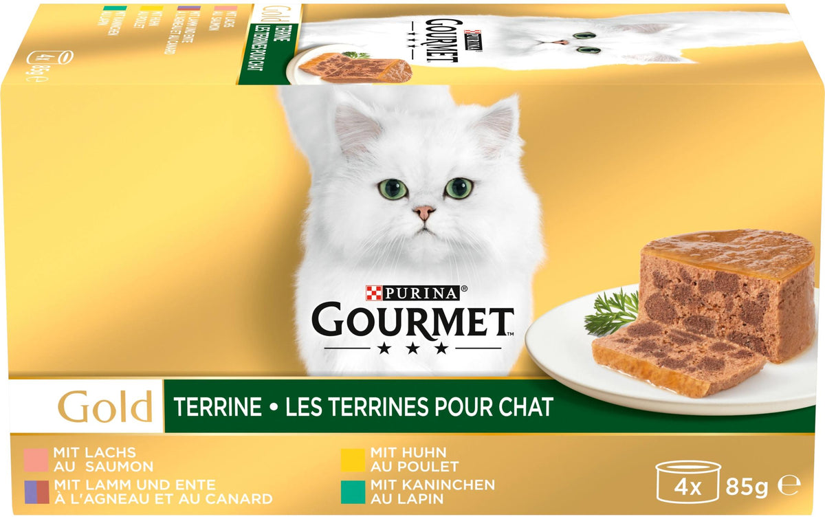 Gourmet Gold Terrine  4x85g Lachs, Huhn, Lamm/Ente, Kaninchen