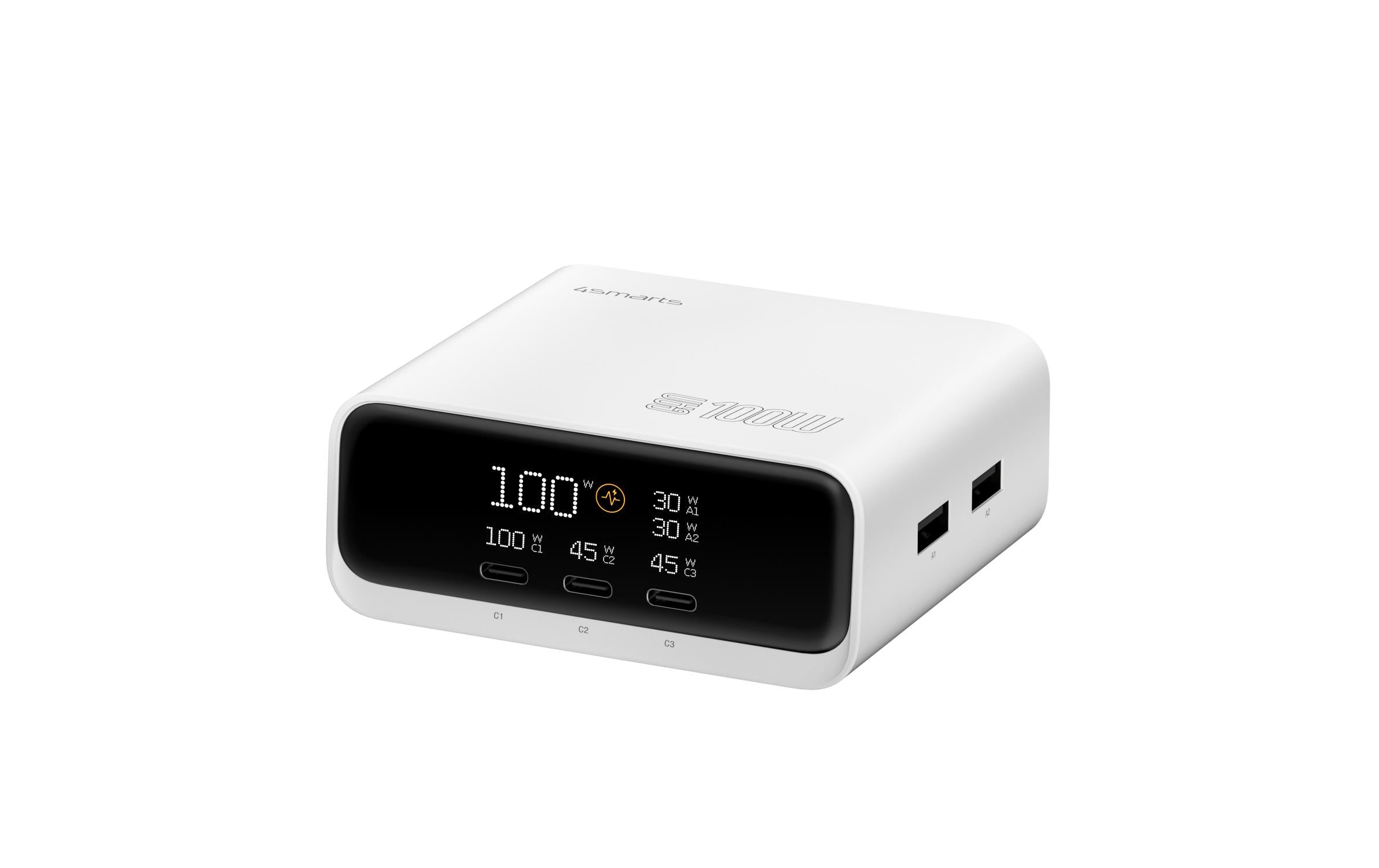 4smarts Desk Charger GaN Screen 100W, weiss, 3xUSB-C, 2xUSB-A