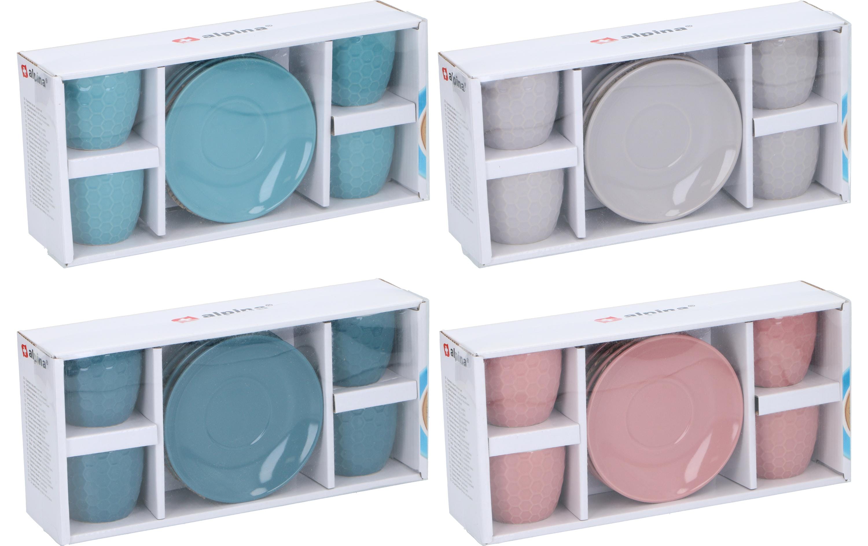 AlpinaEspresso-Set m.Tellern,4St,Assortiert 4 Gläser, 4 Teller, Keramik