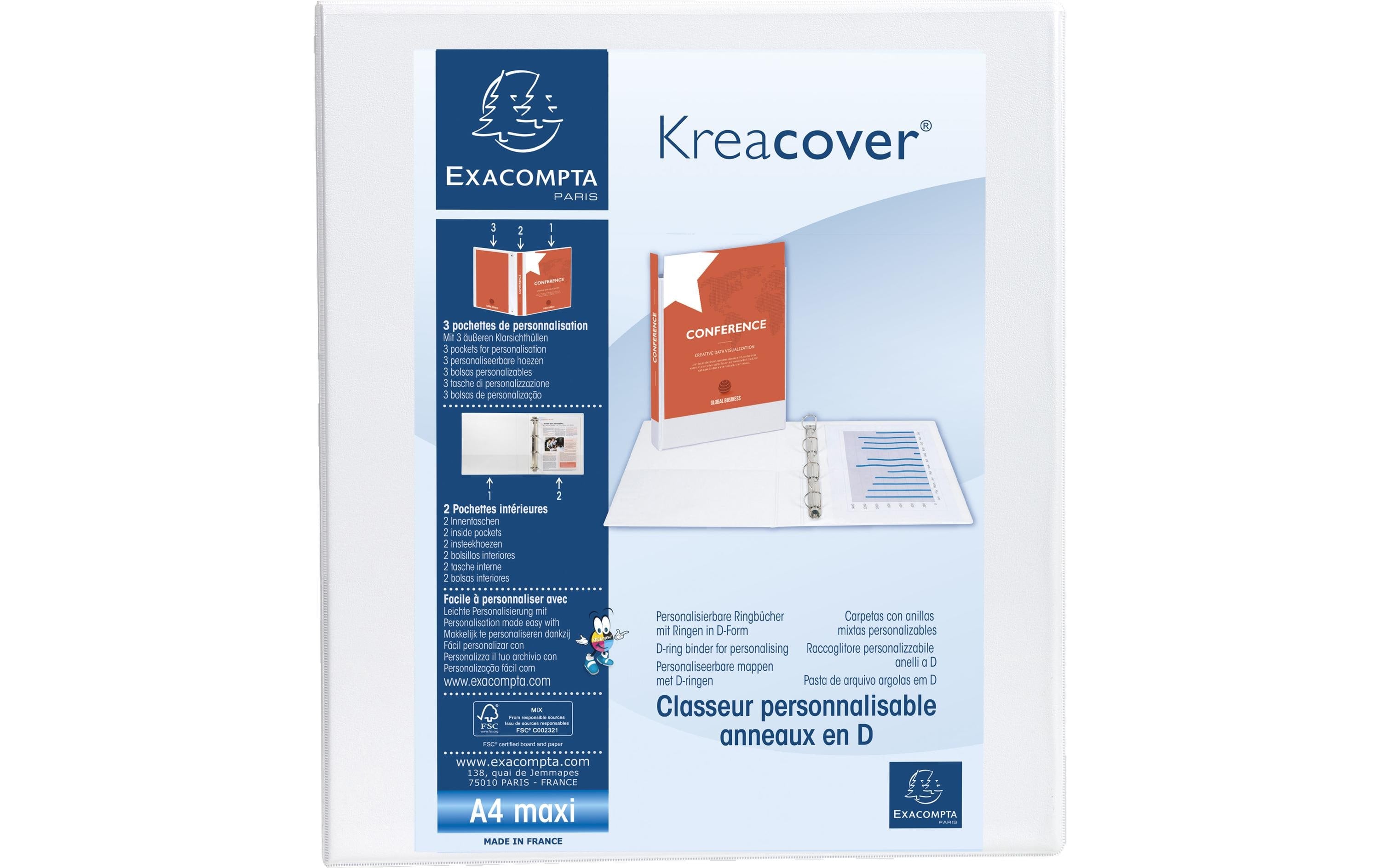 Exacompta Ringherfter Kreacover Maxi, 3.8cm Sichttasche Front, 20mm Ring, 4 Ring, weiss