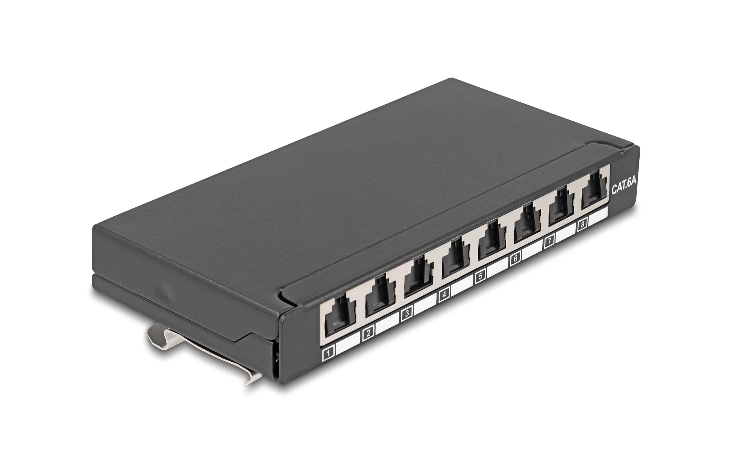 Delock Patchpanel 8 Port, Cat.6A, LSA Schwarz, Tisch/Wand/Hutschienenmontage