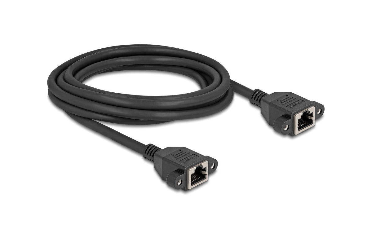 Delock Netzwerkverlängerung, 3m, BU-BU Cat.6A, S/FTP, Schwarz Buchse verschraubbar