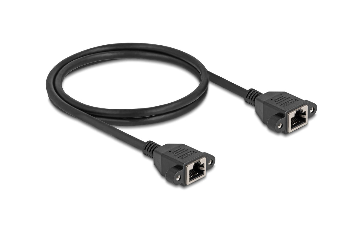 Delock Netzwerkverlängerung, 1m, BU-BU Cat.6A, S/FTP, Schwarz Buchse verschraubbar