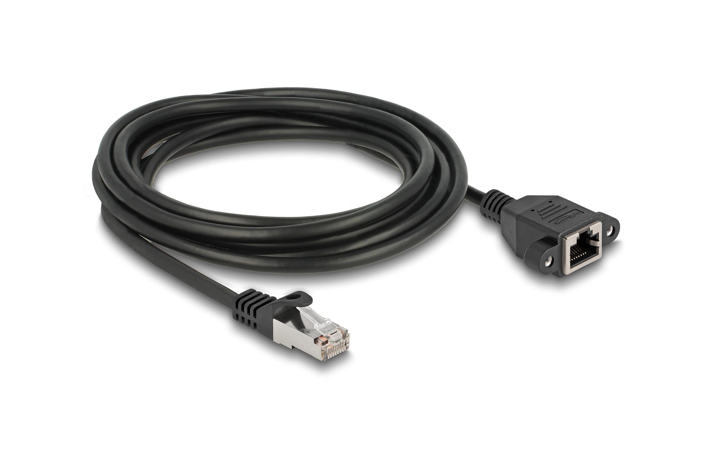 Delock Netzwerkverlängerung, 2m, ST-BU Cat.6A, S/FTP, Schwarz Buchse verschraubbar