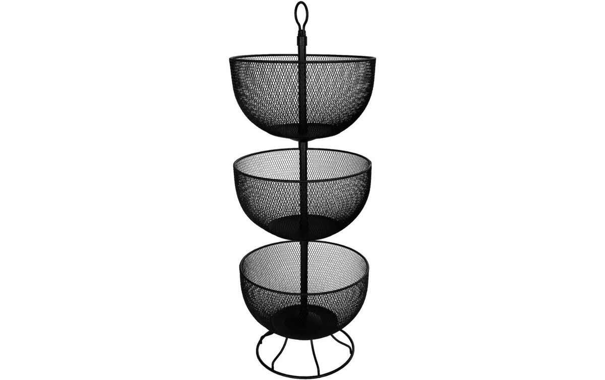 Hermia Früchtekorb 3-teilig schwarz 25x25x18 cm, totale Höhe 70xm, 100% Metall