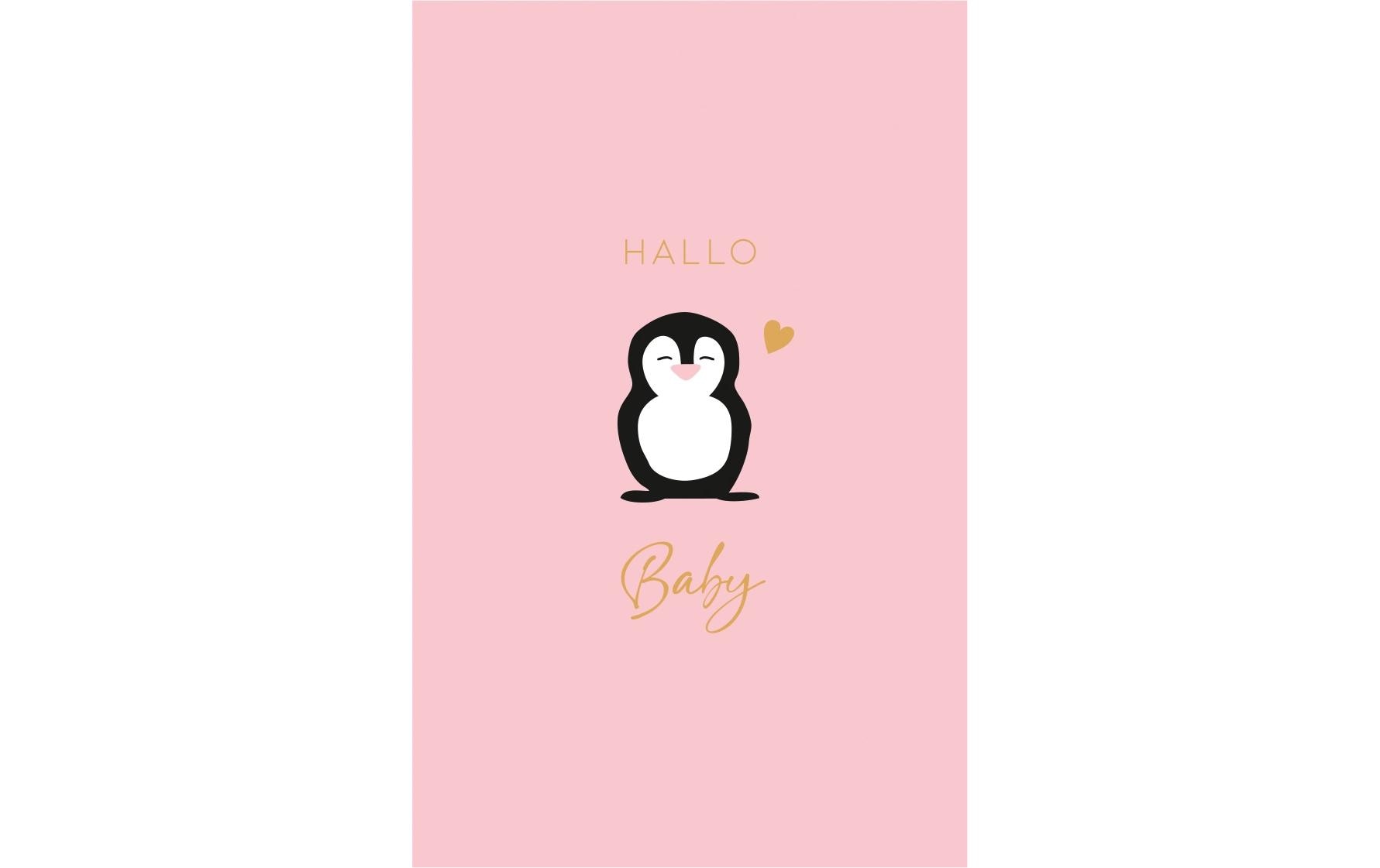 ABC Geburtskarte, süsser Pinguin Format B6, 115 x 173 mm, mit Couvert
