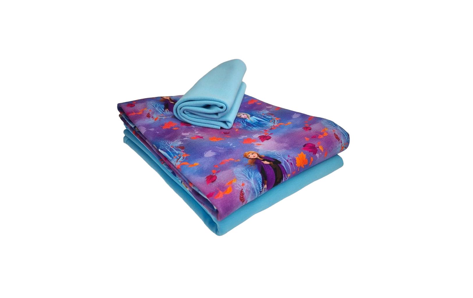 Stoff-Set Jersey Frozen Elsa blau, 2x1m Stoff, 0.5m Bund