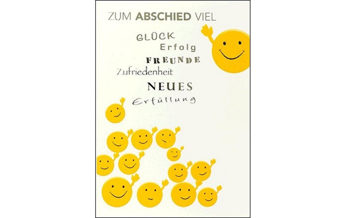 ABC Abschiedskarte, winkende Smileys Format B6, 115 x 173 mm, mit Couvert