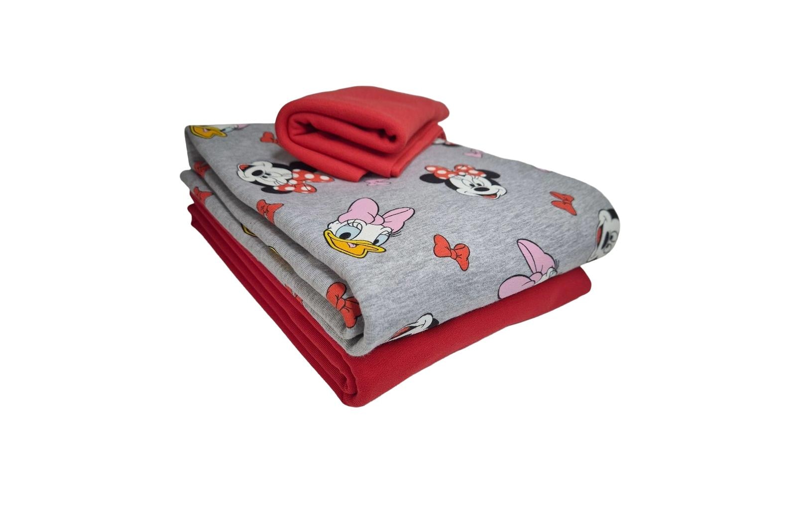 Stoff-Set French Terry Minnie Mouse rot, 2x1m Stoff, 1m Bund