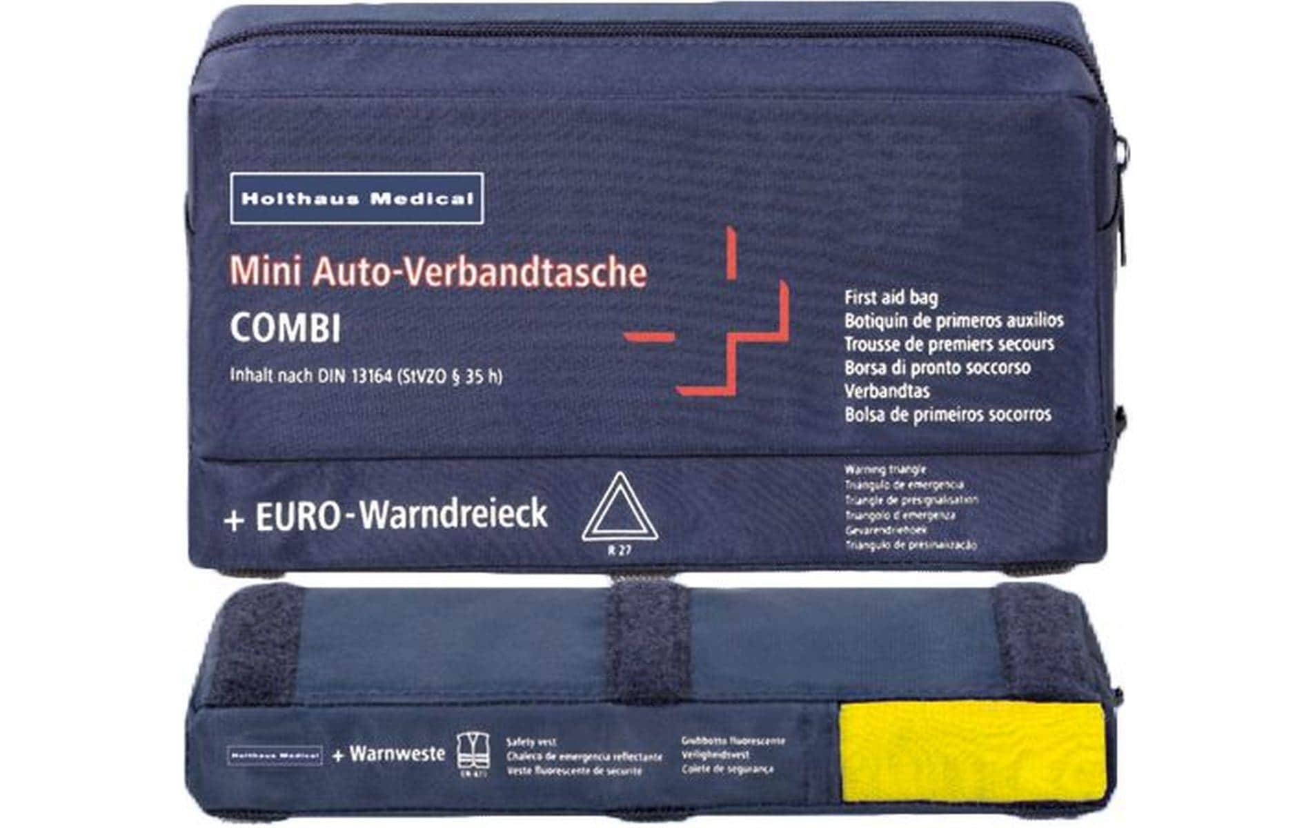 Holthaus Verbandtasche Mini 3 in 1 Erste Hilfe, mit Warnweste, Warndreieck
