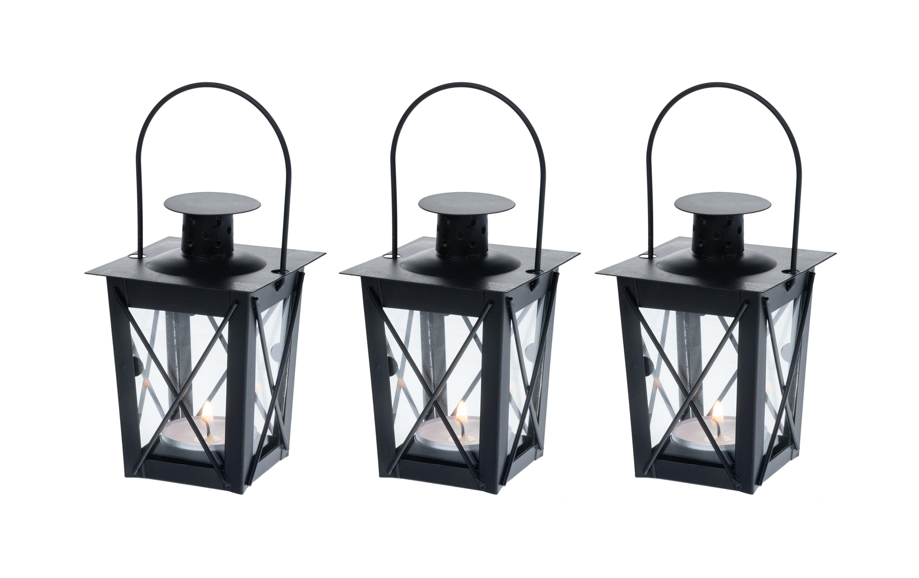 COCON Laternen Mini 3er Set schwarz Metall, Glas, 17x9x5.5cm
