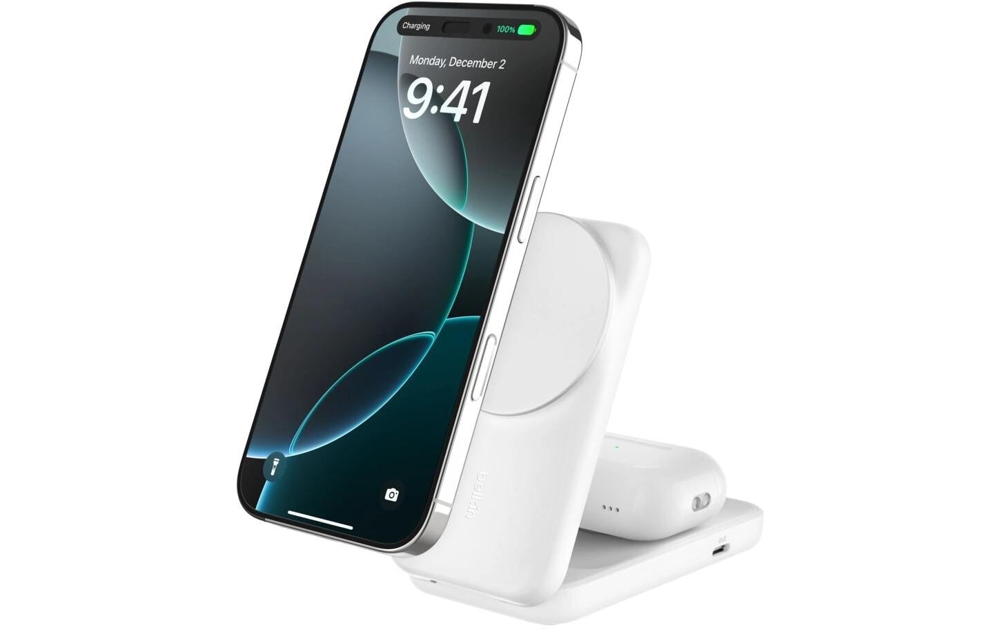 Belkin UltraCharge 2-in-1 Ladestation Qi2 (25W), Faltbar, Magnetisch, Weiss
