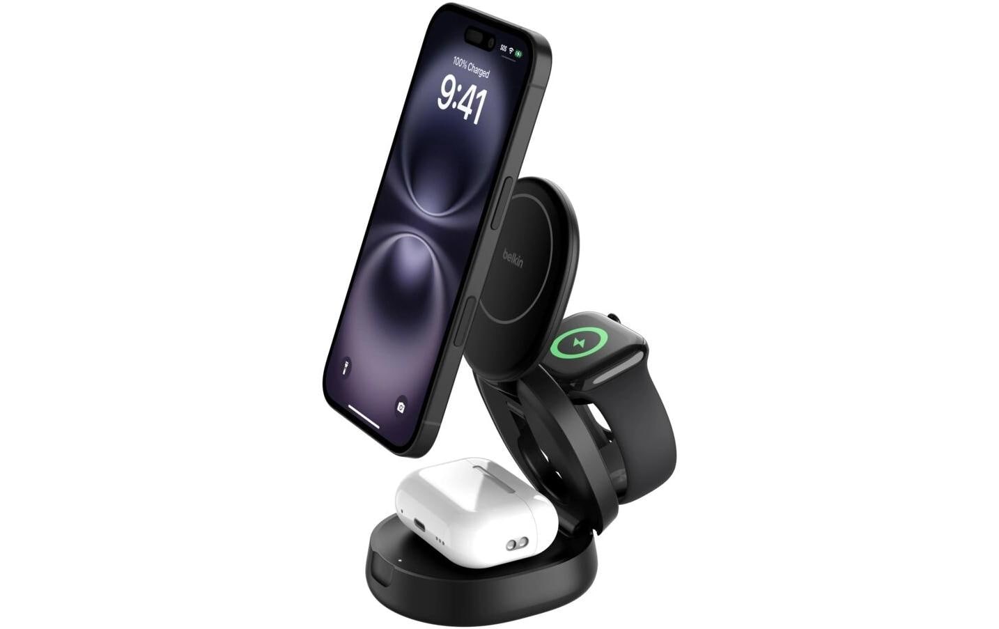 Belkin BoostCharge 3-in-1 Ladestation Qi2 (15W), Kompakt, Magnetisch, Schwarz