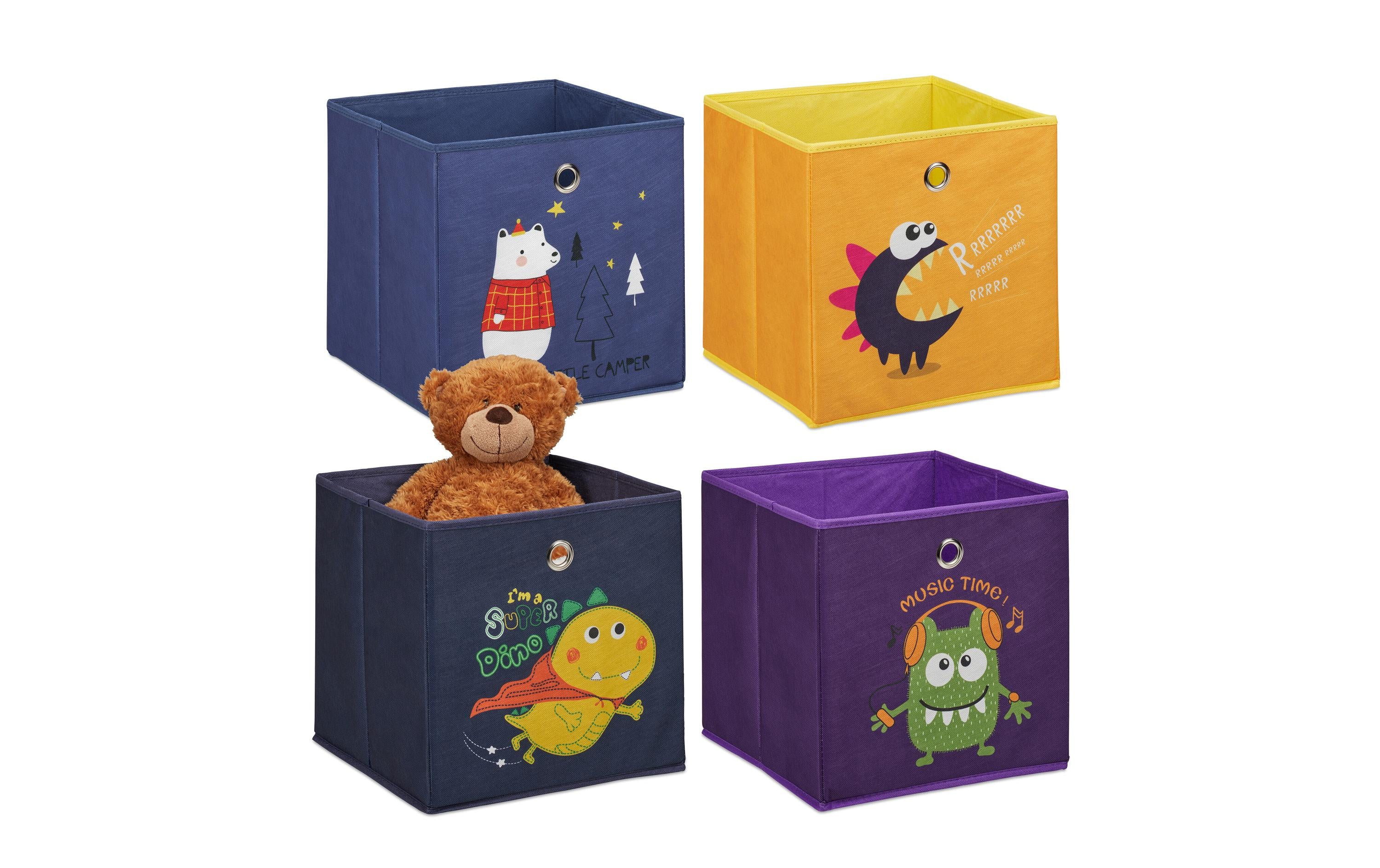 relaxdays Spielzeugbox Tiere 4 Stück