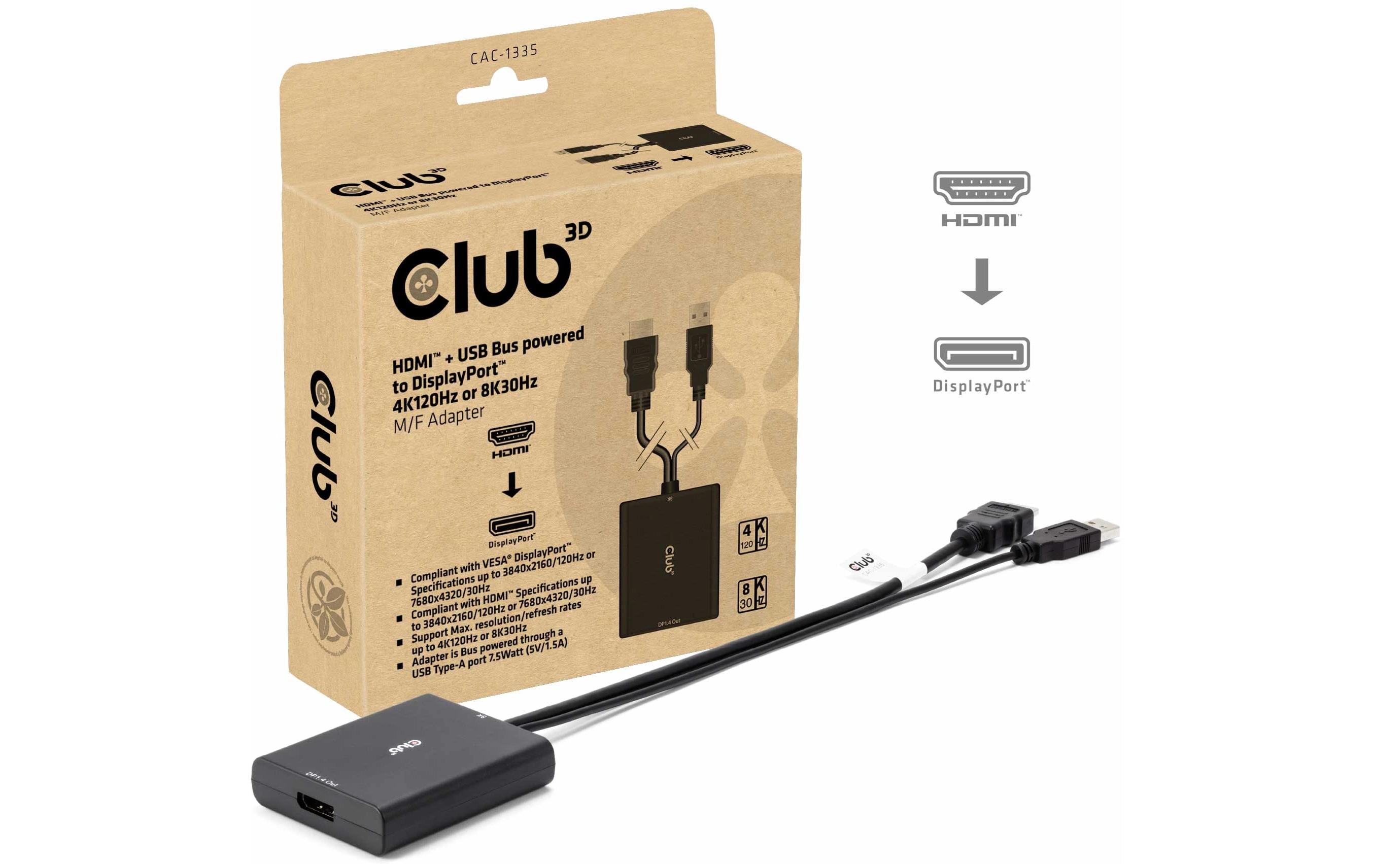 Club 3D, Adapter HDMI+Mikro-USB auf DisplayPort
