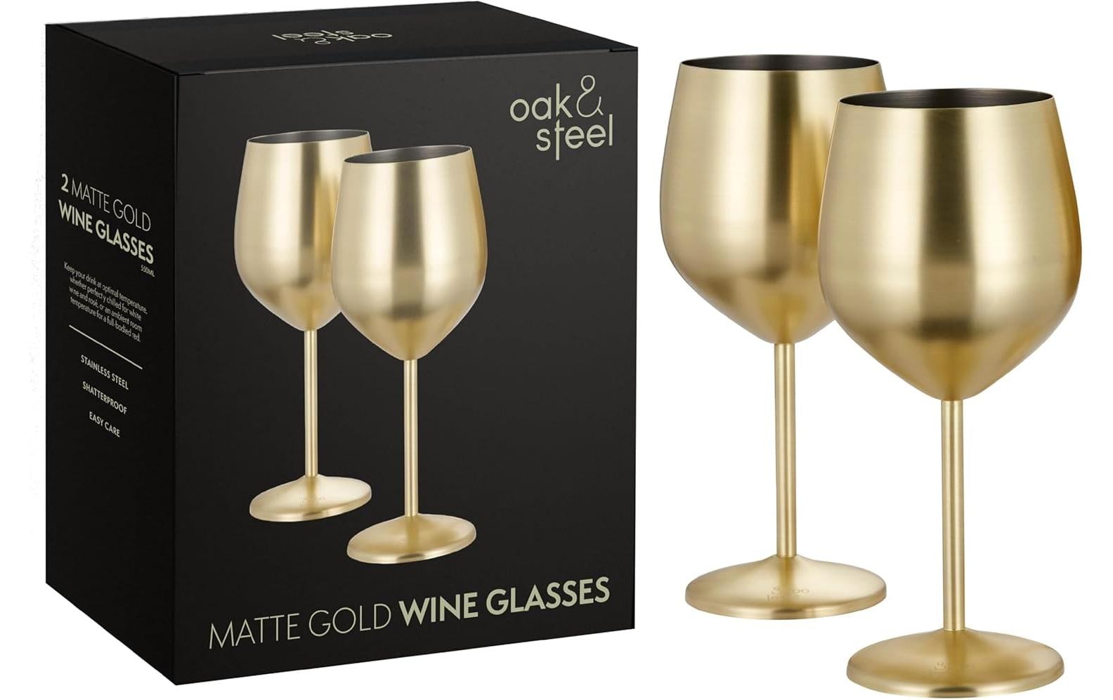 Oak&Steel Weingläser Gold matt, 2er Set Edelstahl
