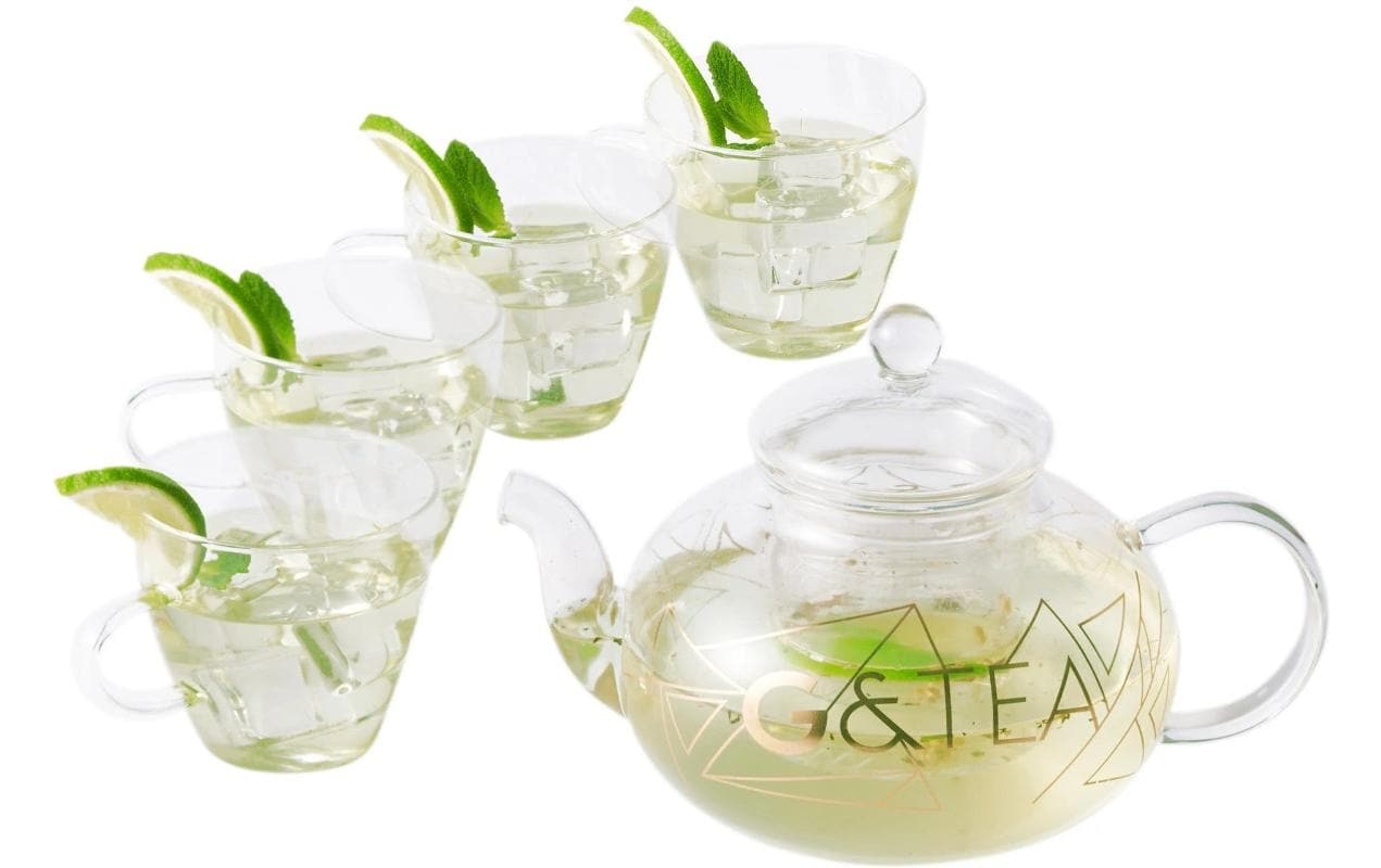 Oak&Steel Teekanne mit Tassen aus Glas für Tee oder Gin