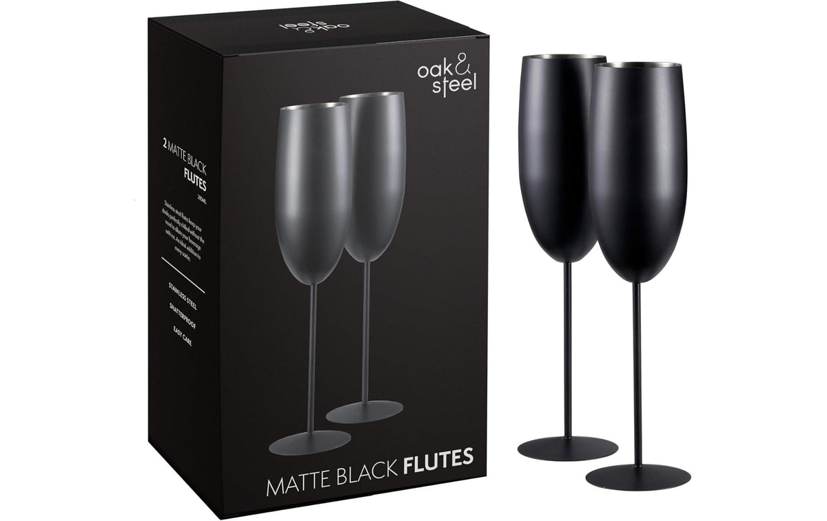 Oak&Steel Sektgläser Schwarz matt, 2er Set Edelstahl