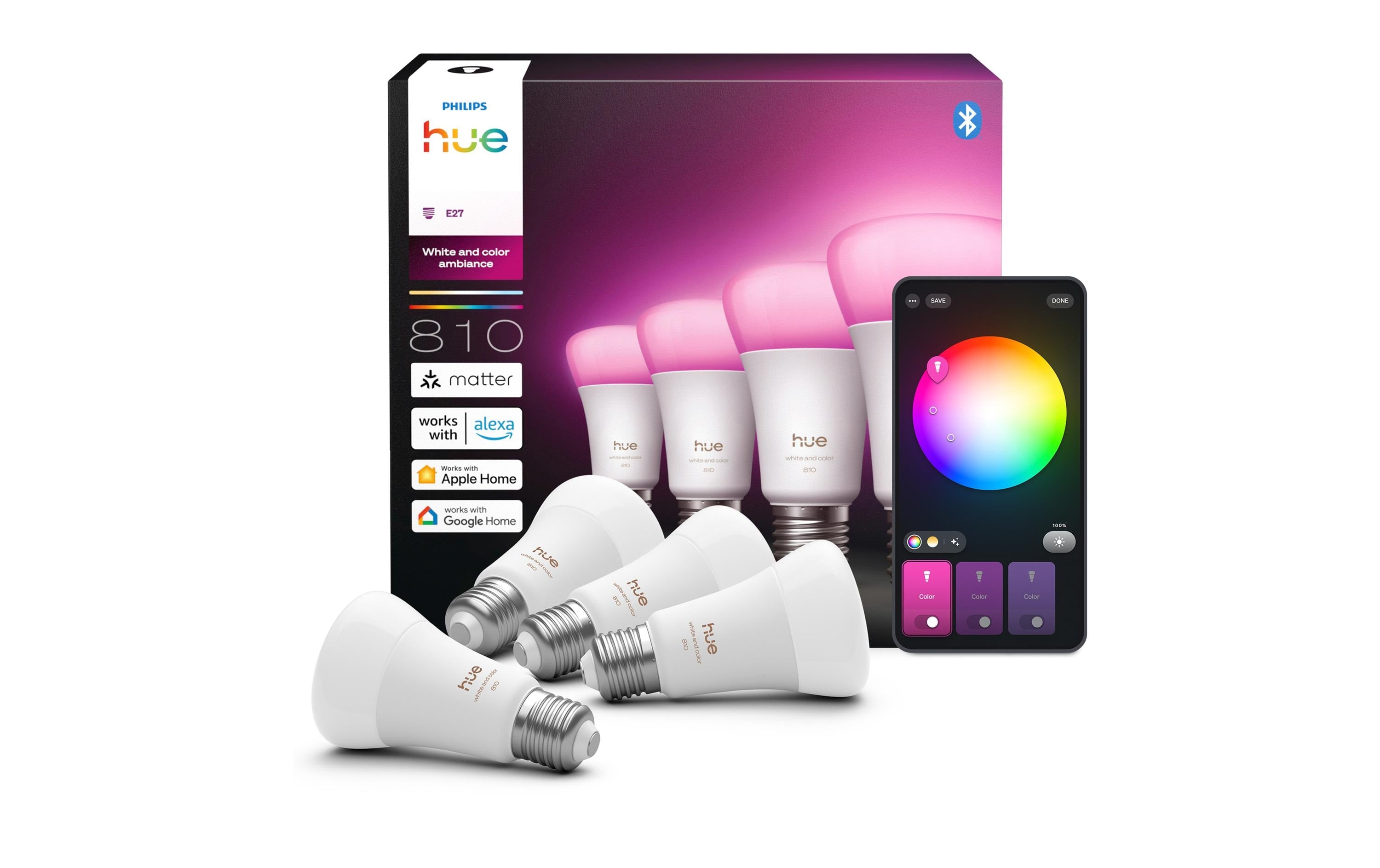 Philips Hue White & Col. Amb. E27 Viererpack 4x810lm