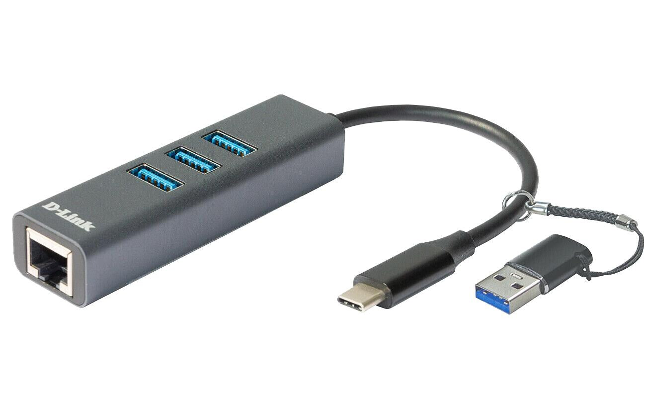 D-Link Hub DUB-2332: USB Gigabit Adapter USB-C/USB, 1x RJ45 3x USB 3.0