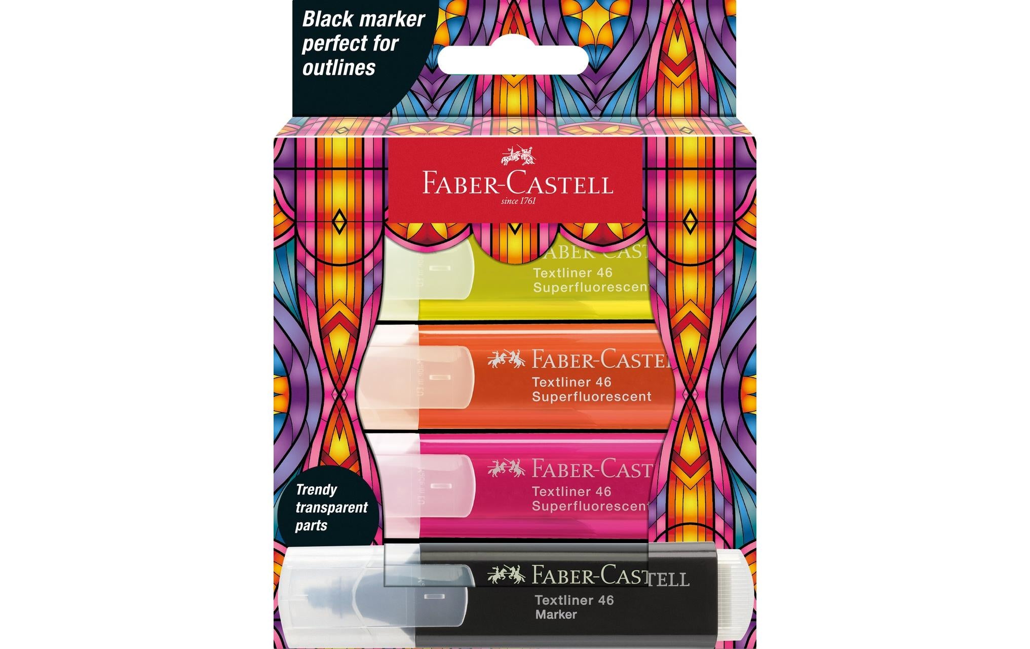 Faber-Castell Textmarker 46 Glassy SF Keilspitze 1-5mm, 4er Etui, Karton