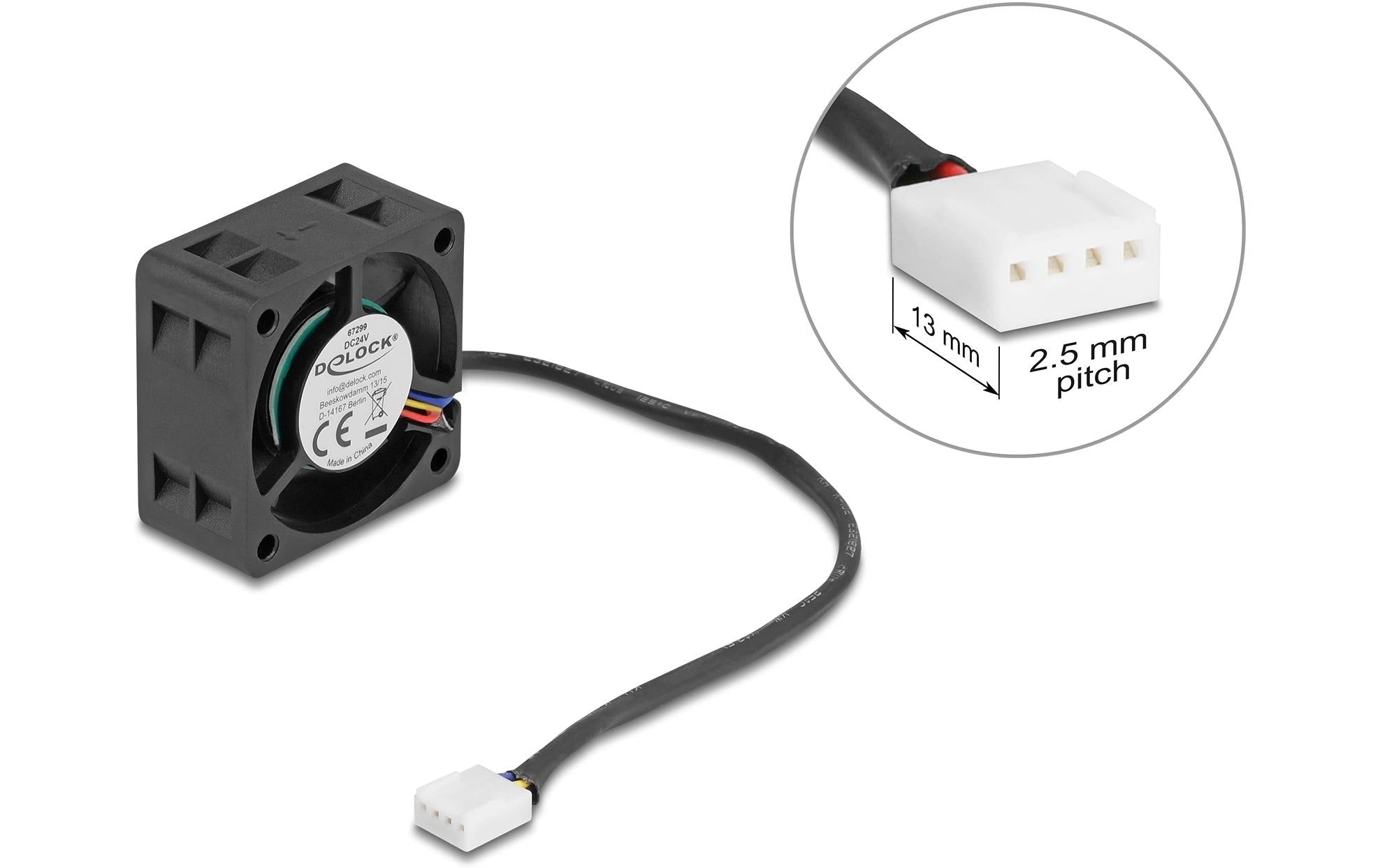 Delock Gehäuselüfter 40x40x20mm, 24V Axiallüfter, schwarz, 24V DC