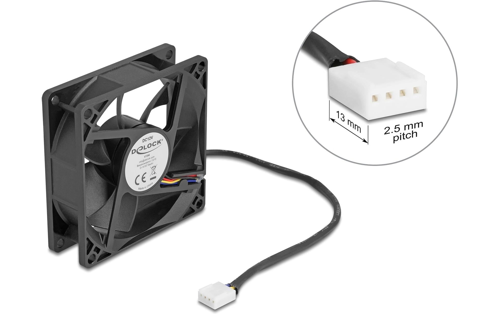Delock Gehäuselüfter 80x80x25mm, 12V Axiallüfter, schwarz, 12V DC