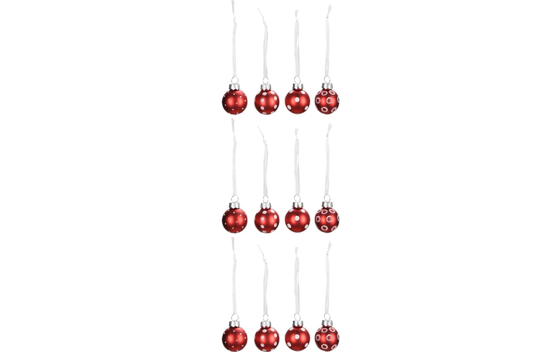 COCON Xmaskugeln rot, Box à 12 Stk. Glas, D3cm + Hänger 6cm, gepunktet