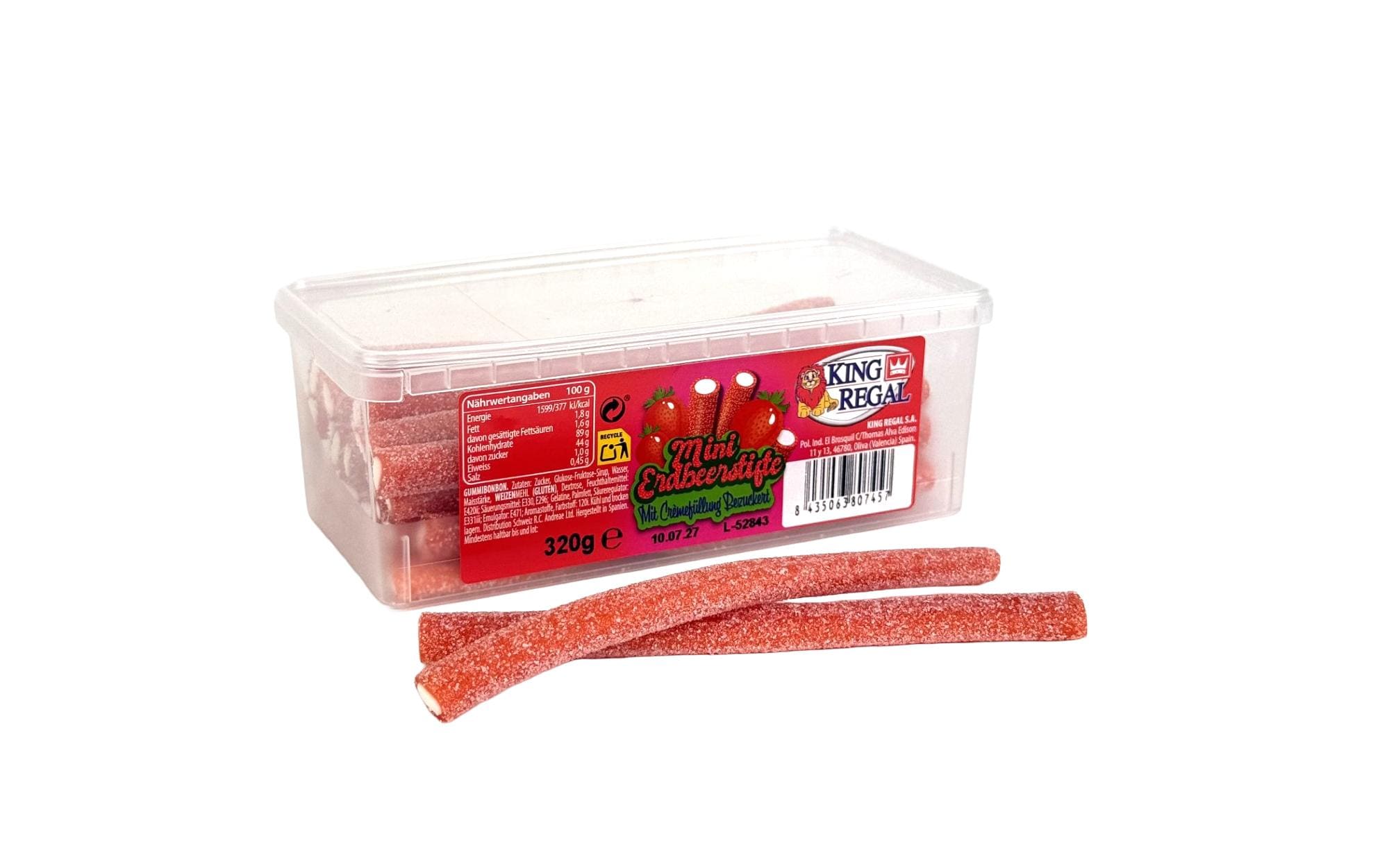 King Regal Mini Erdbeerstifte bezuckert 320 g