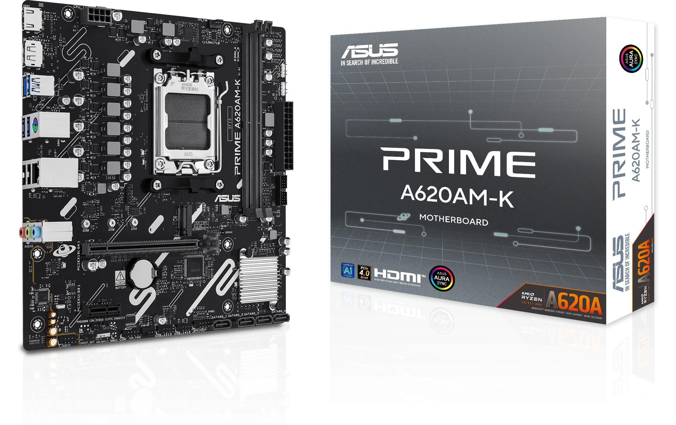 ASUS PRIME A620AM-K, mATX AM5, AMD A620A, 2x DDR5, PCIe 4.0