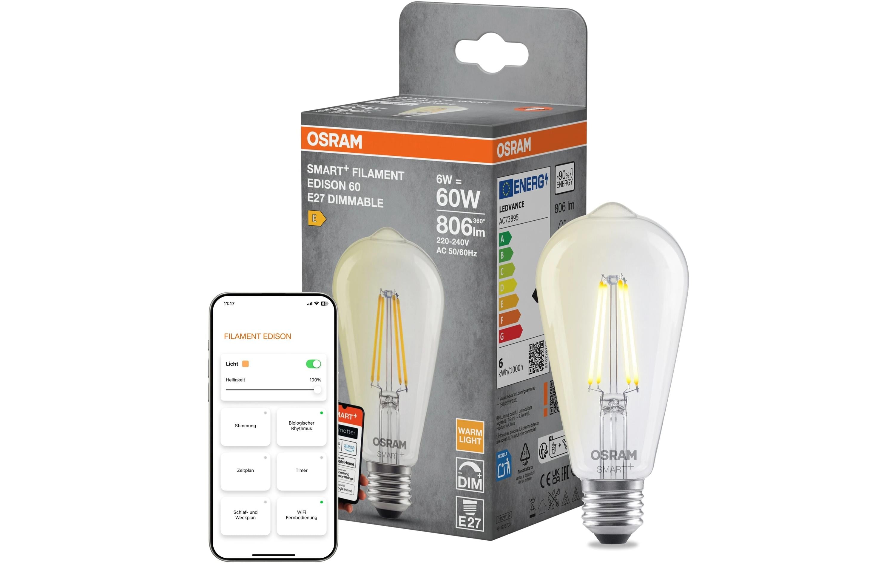 Osram SMART+ WiFi Classic Classic EDISON 60 DIM 2700K E27 FILAMENT
