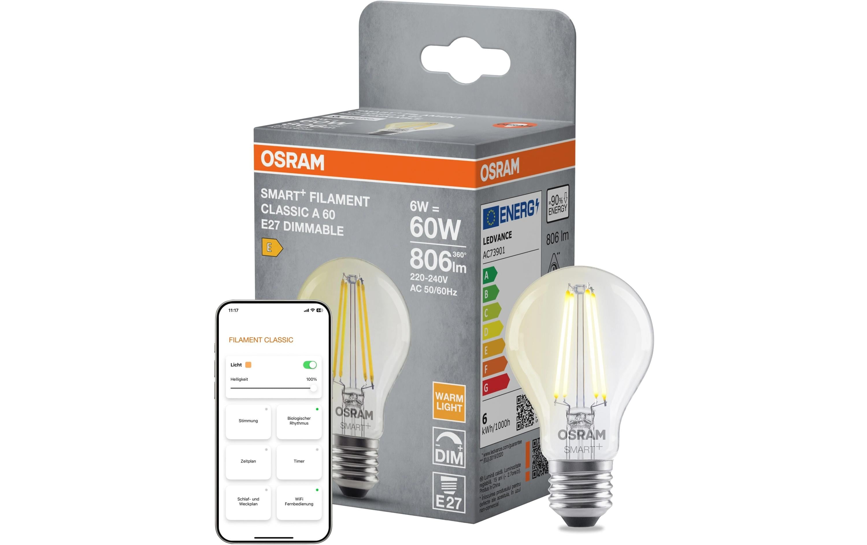 Osram SMART+ WiFi Classic Classic A60 DIM 2700K E27 FILAMENT klar