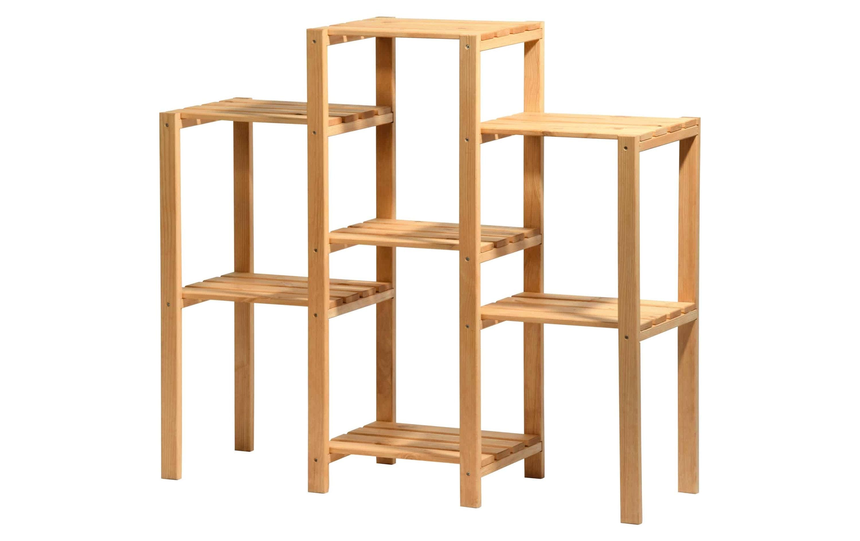 Dekoratives Blumenregal, 7-flächig, natur aus Holz