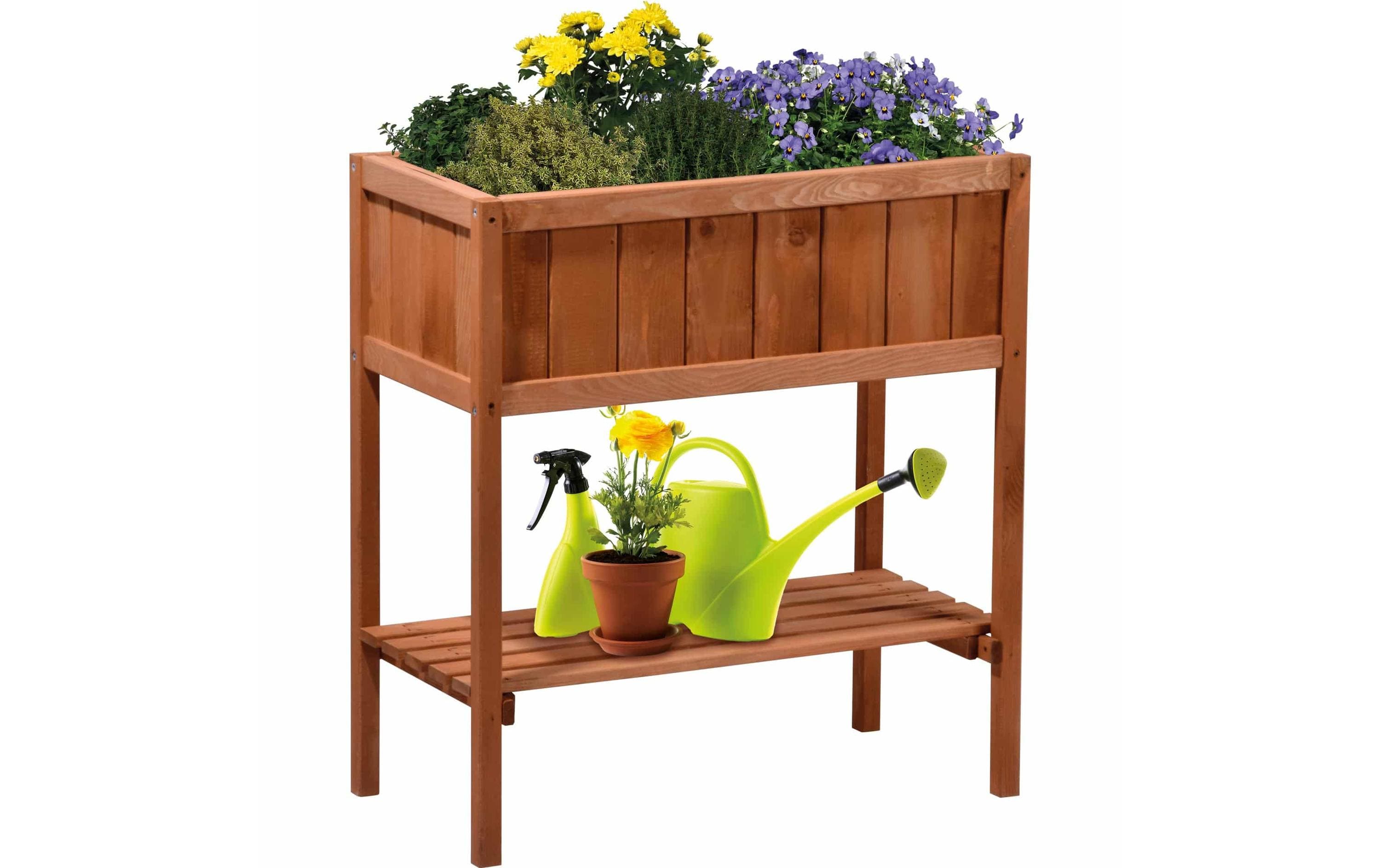 Hochbeet mit Ablage, braun aus Holz