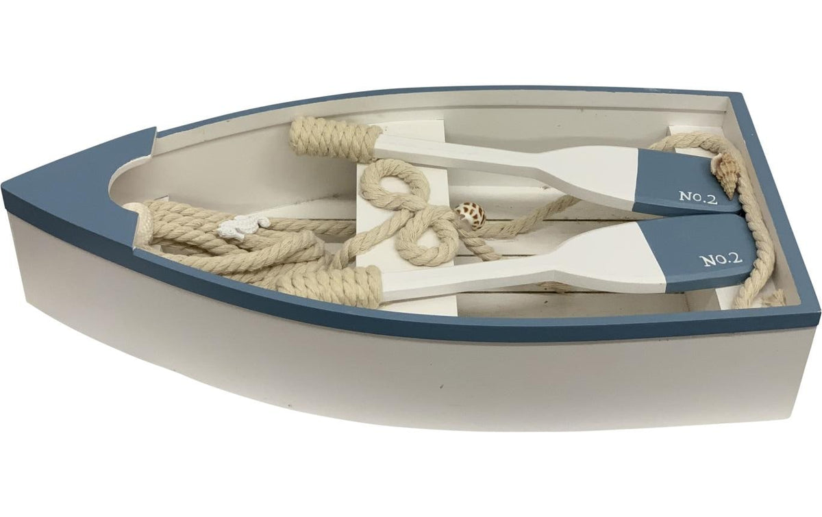 Dameco Deko Holzruderboot L:40.5cm Weiss u. Blau B:19.5cm H:8cm L:40.5cm