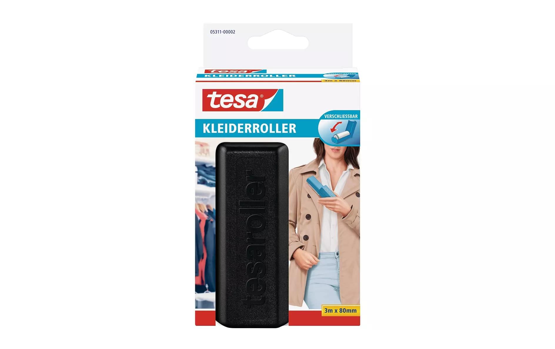tesa Kleiderroller 3 m x 80 mm, rosa / hellgelb / hellgrau