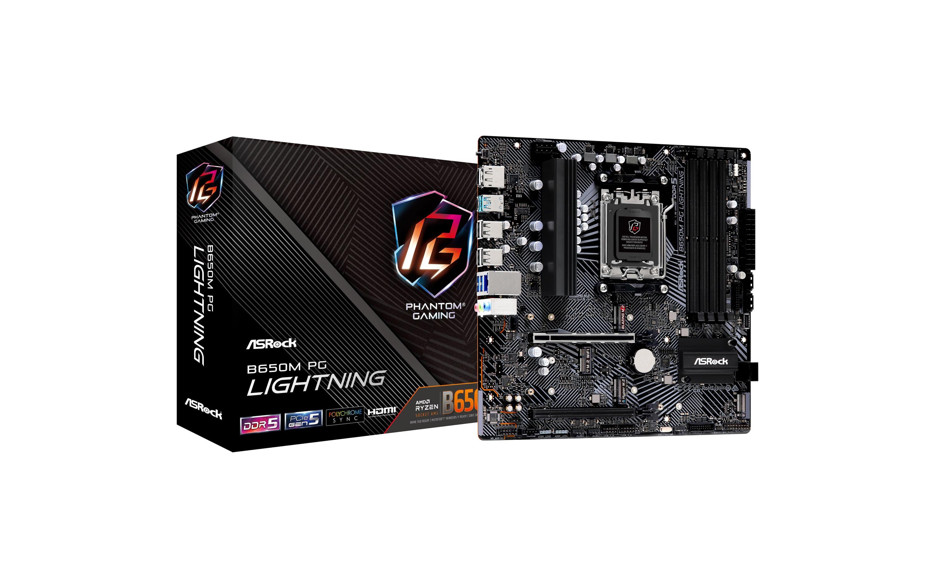 ASRock B650M PG LIGHTNING, µATX, AM5 AMD B650, AM5, 4x DDR5, PCIe 4.0