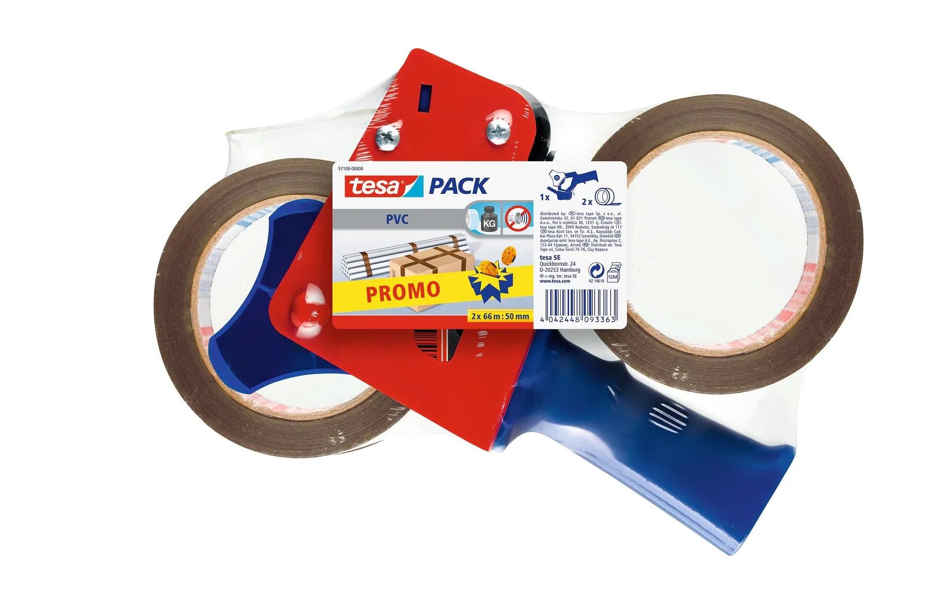 tesapack Extra Strong Braun - 2x 66 m x 50 mm + Handabroller