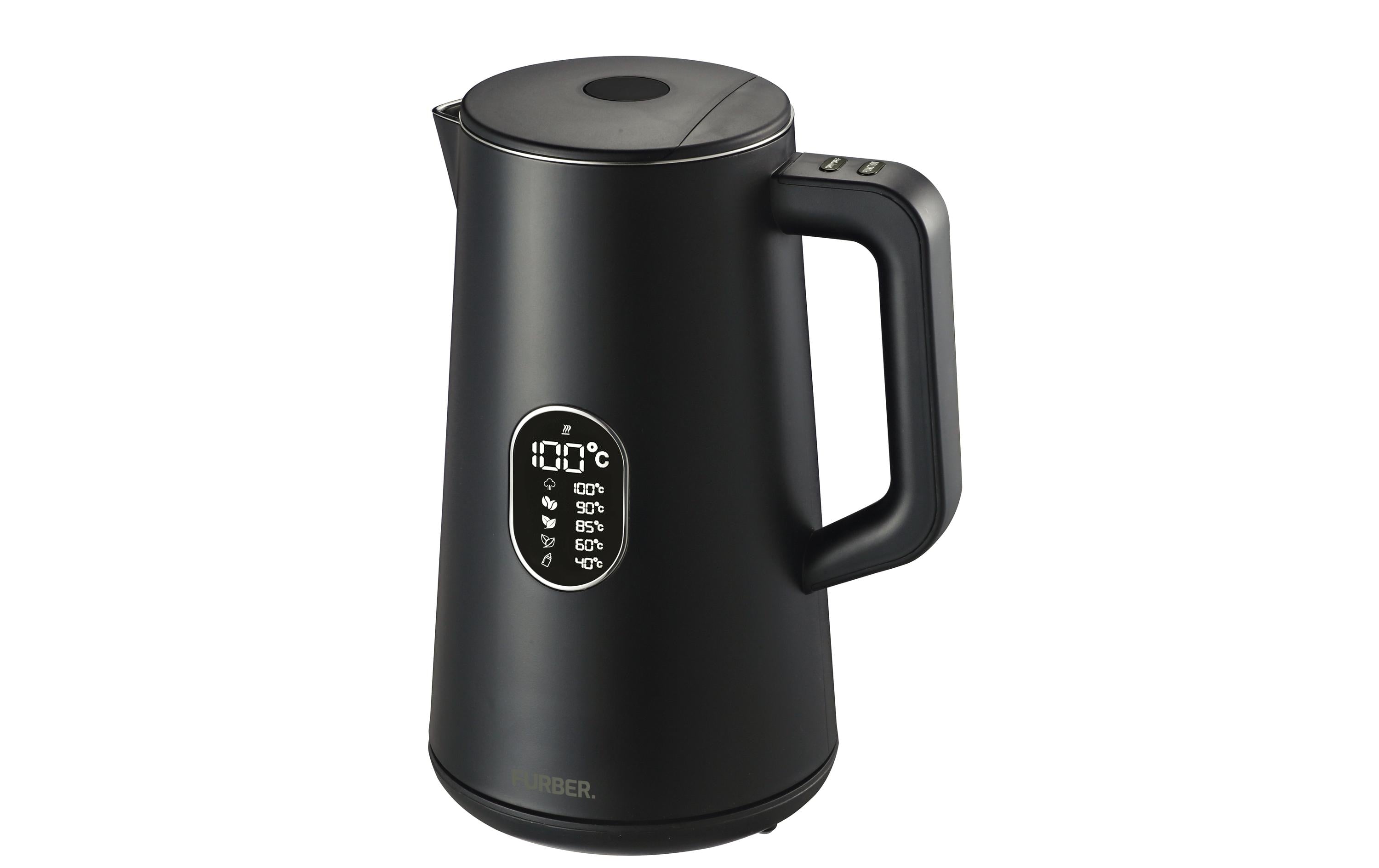 FURBER Wasserkocher Digital 1.5L Schwarz Wasserkocher mit Temperatureinstellung