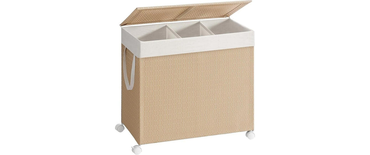Songmics Wäschekorb Beige 66.5x37.5x65 cm (LxBxH), Stahl, Textilien