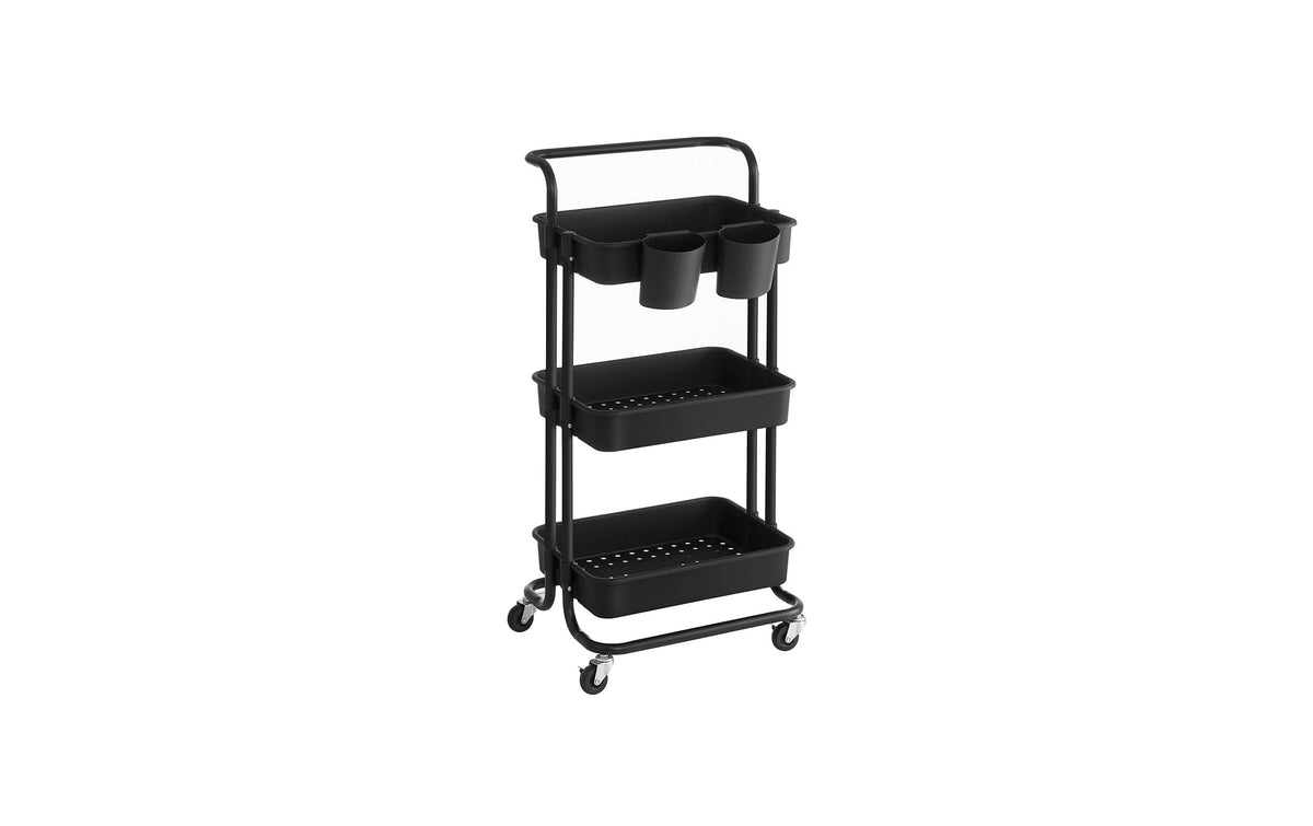 Songmics Wagen mit Rollen,3 Ablagen,Schwarz 41.6x33.5x86.3 cm, Traglast proAblage 10kg