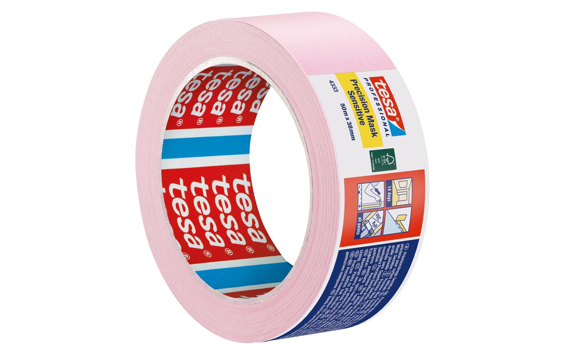 tesa Präzisionskrepp Sensitiv 4333 50m x 38mm, hellrosa